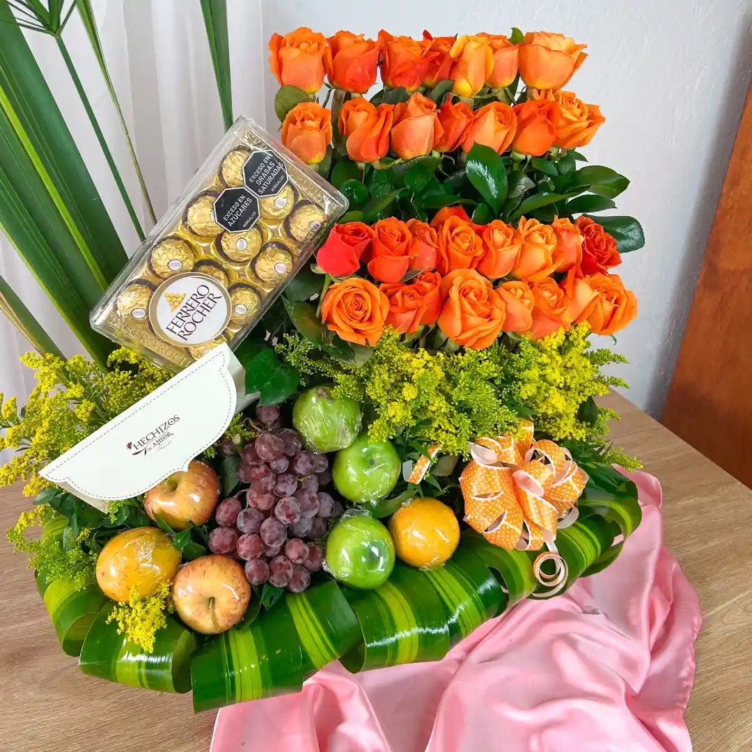 Arreglo Floral Económico | Aniversario Domicilio | Moderno Sencillo Arreglo floral para aniversario base hojas verdes lazo naranja económico