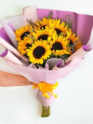 Bouquet de girasoles en Bogotá con diseño sencillo y elegante, ideal para cumpleaños, buenos deseos y momentos especiales